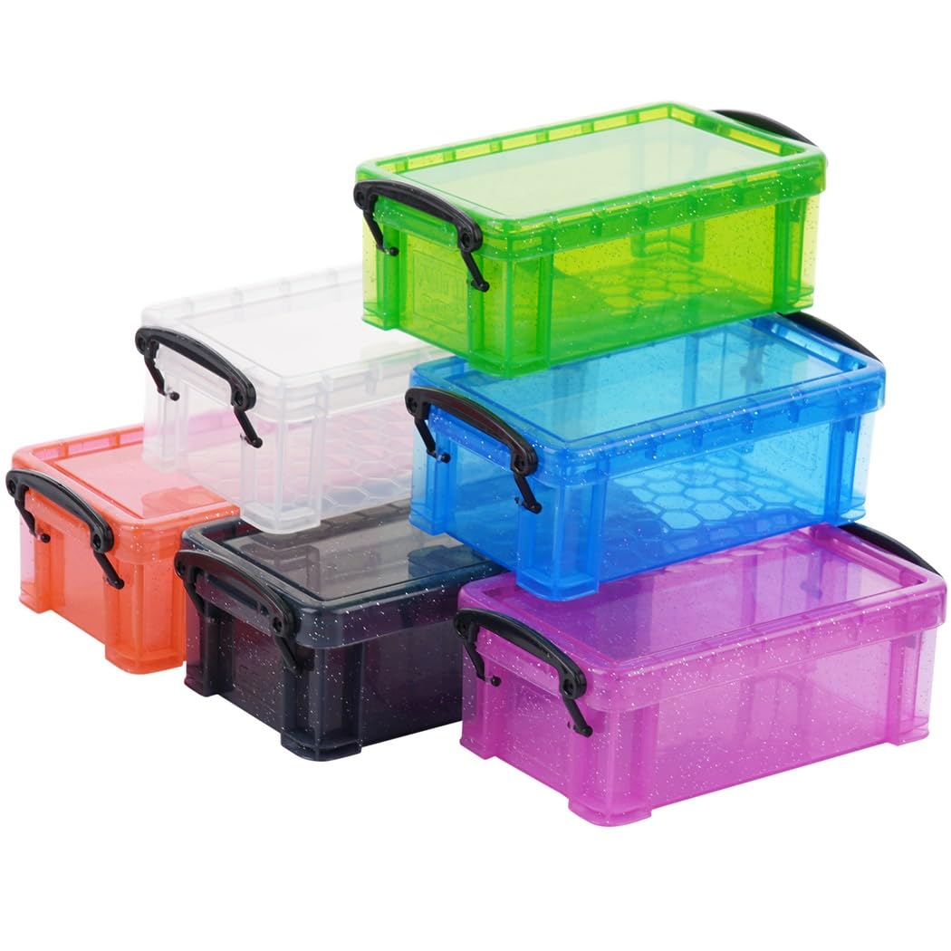 6 Farben Mini-Kunststoffboxen, kleine Aufbewahrungsbehälter aus Kunststoff mit Verschlussdeckeln, transparente Organizerboxen in Sortierfarben für Basteln, Schreibwaren, Schmuck, Nähen, Mehrzweck