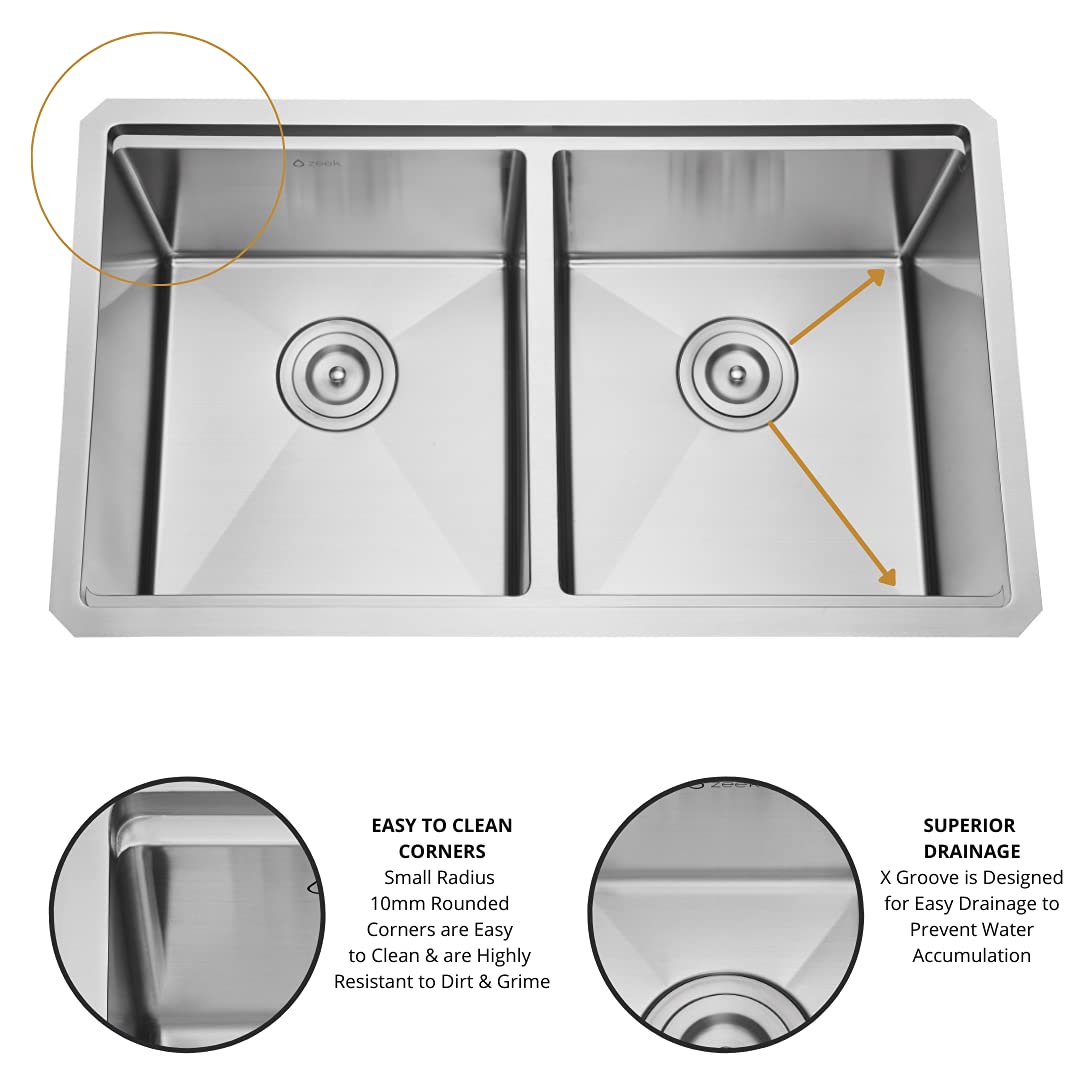 ZEEK 32 Undermount Double Bowl Workstation Kitchen Sink with