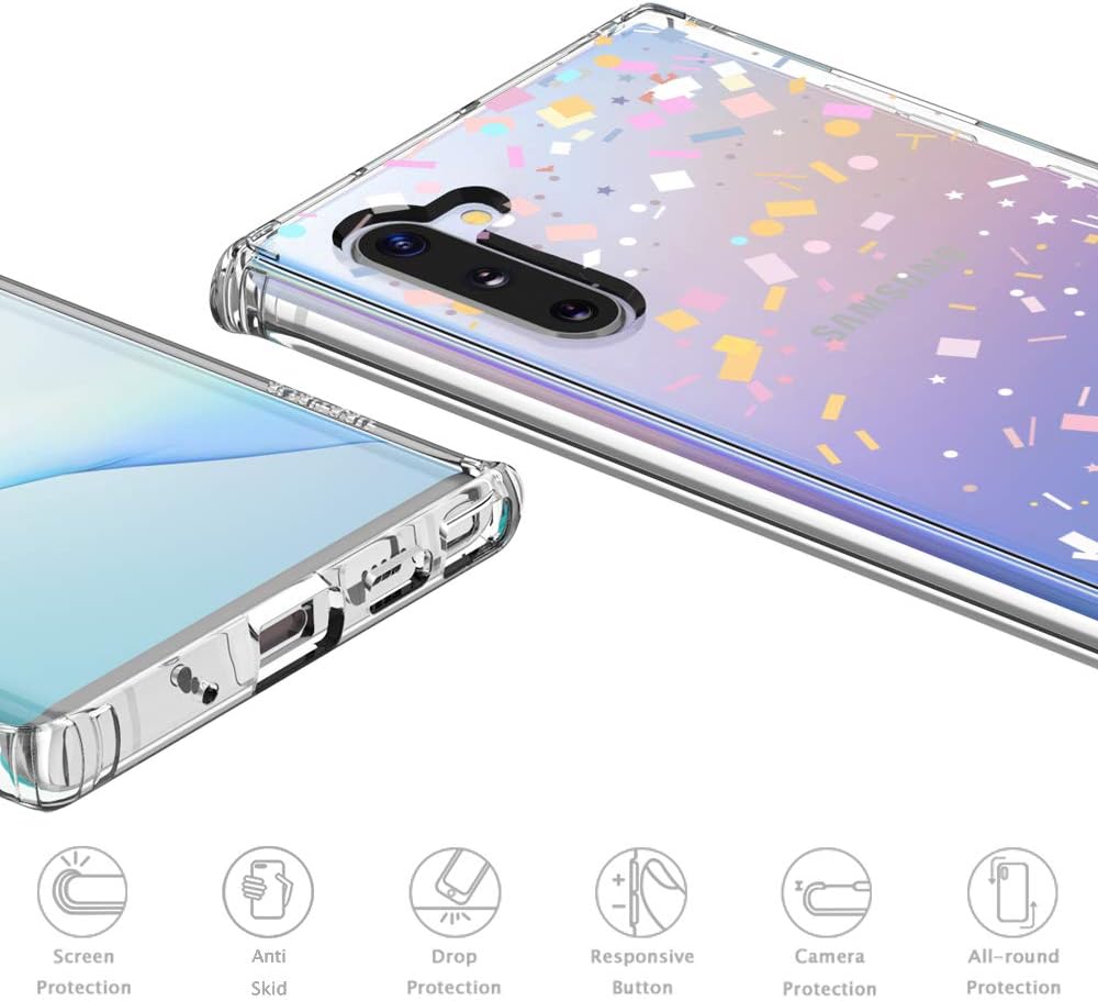 MOSNOVO Galaxy Note 10 Case, Colorful Confetti Printed Pattern Clear Design Transparent Plastic Hard Back Case with TPU Bumper Protective Case Cover for Samsung Galaxy Note 10