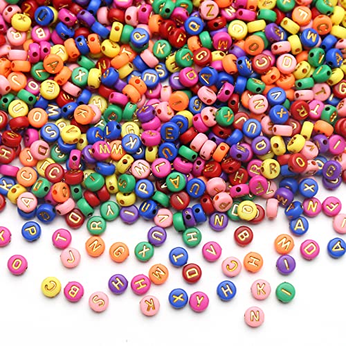 ToBeIT 1000Pcs Alphabet Letter Beads Gold Acrylic Beads Round Colour Plastic Beads for DIY Bracelet Necklace Craft Making(Purple-Gold
