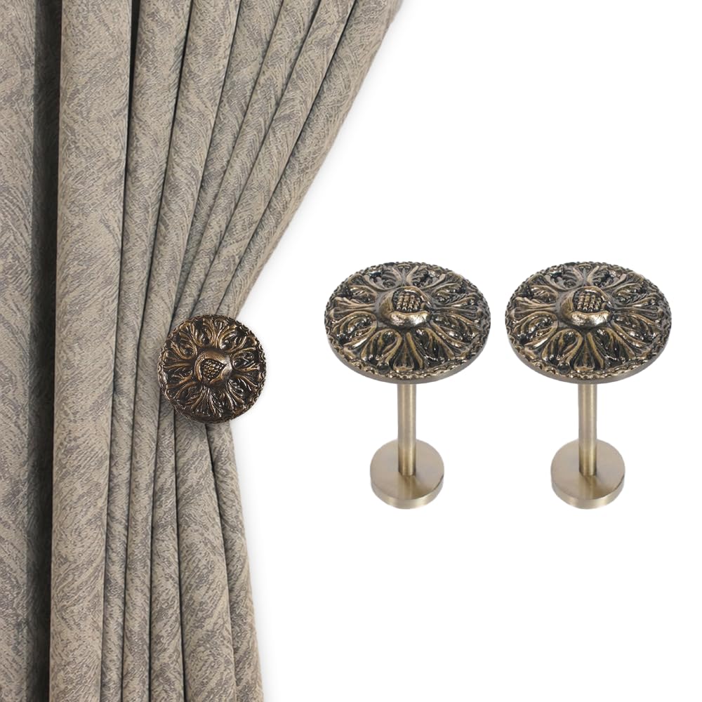 Deco Window Holdback/Curtain Tieback (Set of 2) Round Medallion Antique Brass
