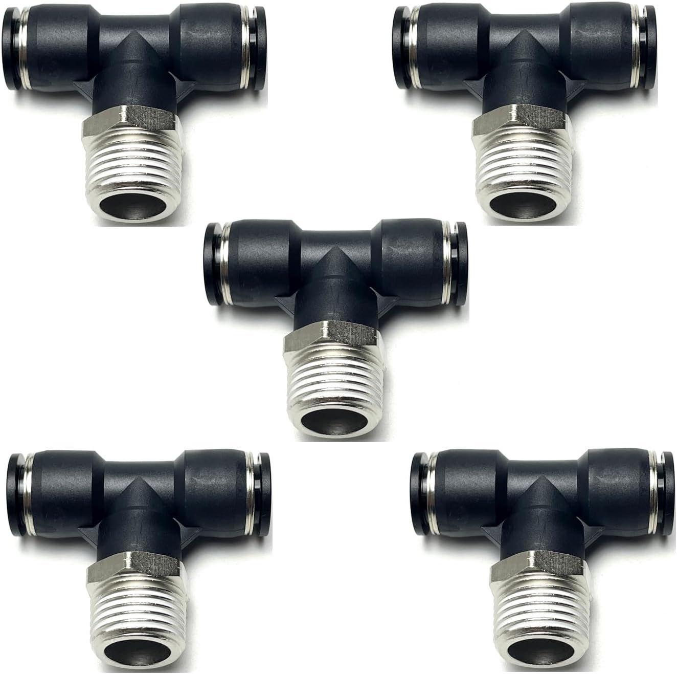 Pneumatic Male Branch Tee 8MM Tube OD x 3/8 NPT Thread Push to Connect Air line Fitting PT8-N3(Pack of 10)