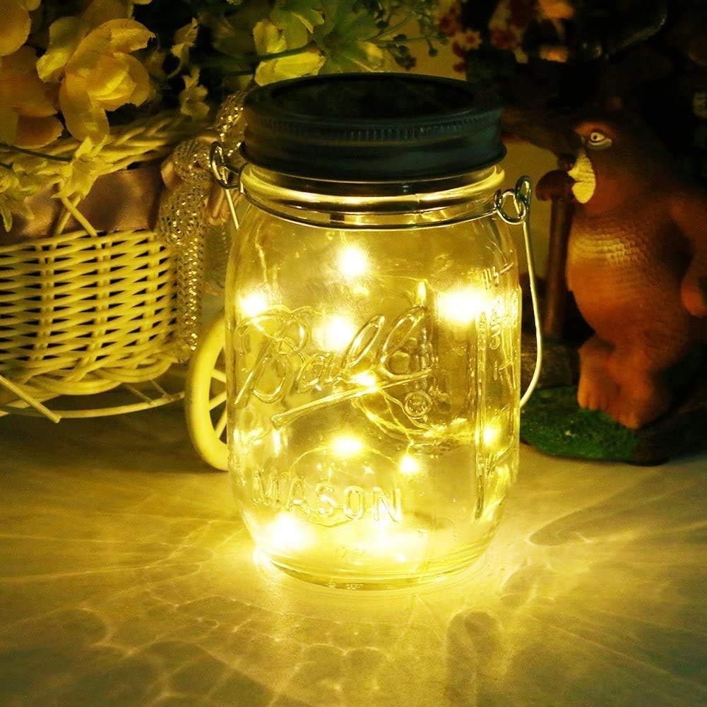 JDXS Mason lid-001 jar Light, Solar Lantern, 20 LED Glass Hanging Light, Outdoor, Balcony, Table lamp for Outdoor, Decoration for Home, Party, Garden, Wedding (Warm White)
