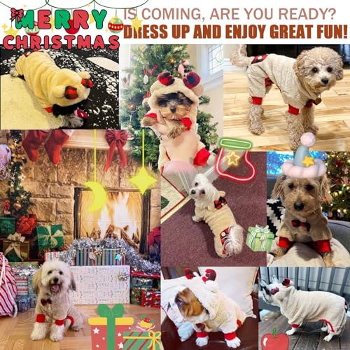 Dog Pajamas Christmas Costumes, Pet Cold Weather Sweater Coat Santa Claus Reindeer with Bowtie Apparel, Puppy Warm Winter Hoodie Clothes Jumpsuit, Pjs Onesie for Small Medium Dog Cats (X-Small) Dog Pajamas Christmas Costumes, Pet Cold Weather Sweater Coat Santa Claus Reindeer with Bowtie Apparel, Puppy Warm Winter Hoodie Clothes Jumpsuit, Pjs Onesie for Small Medium Dog Cats (X-Small)