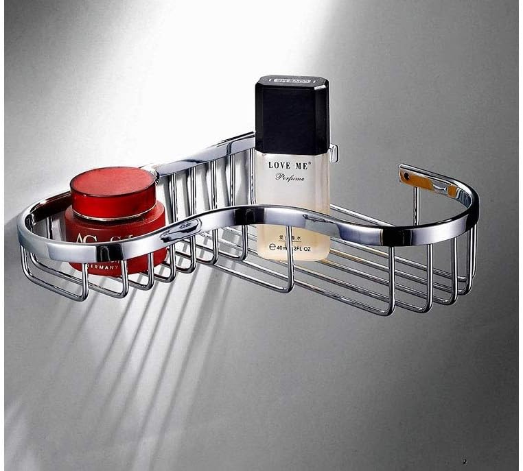 Shower Caddy Basket,Corner Shower Shelf Soap Holder,Brass Wire Basket for Inside Shower Wall Storage Bathroom Organizer in Polished Chrome