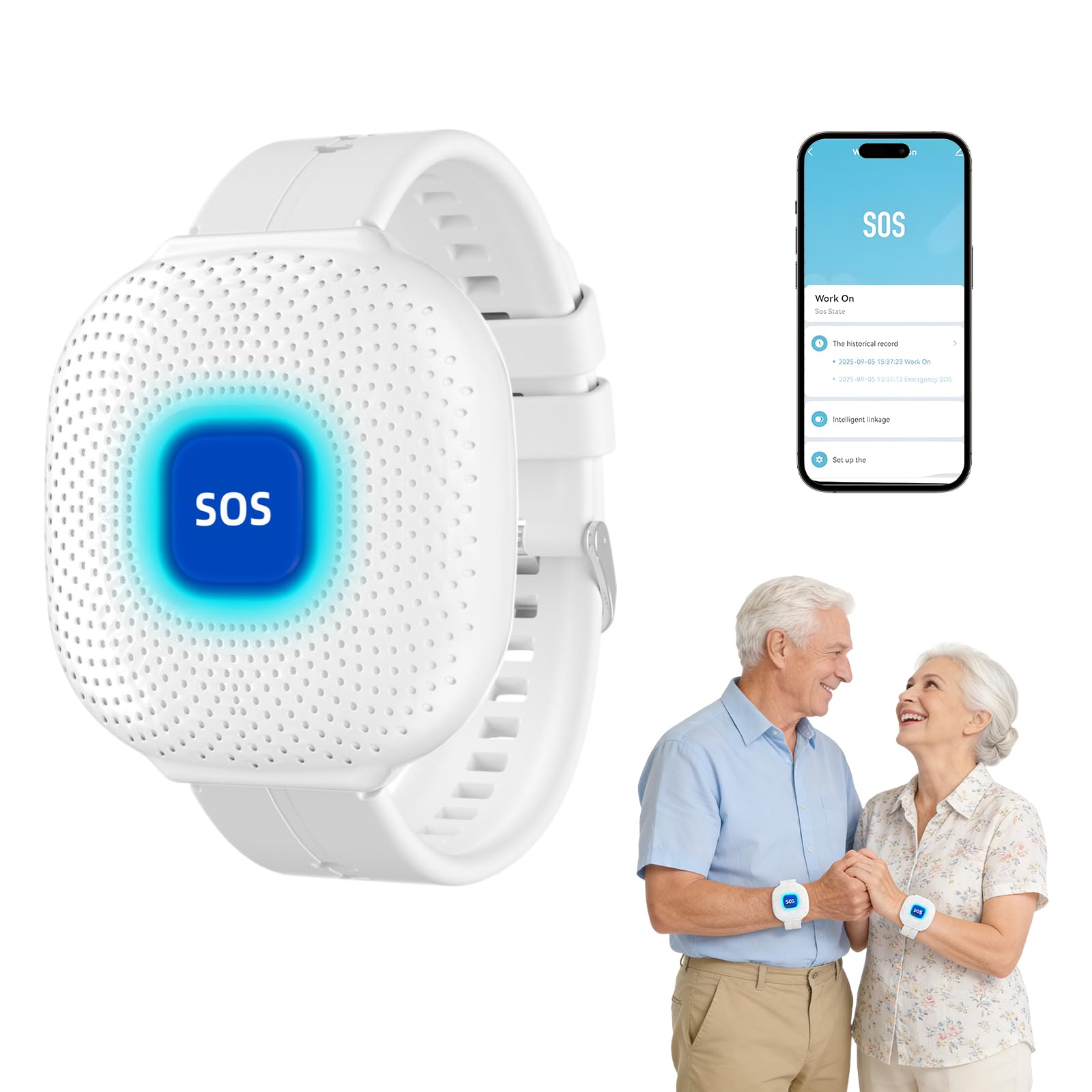 Llikknve White Personal Alarms For Elderly,Wifi Smart Panic Button- Connects To Phone Nurse Calling Alert System For Elderly Patient Seniors