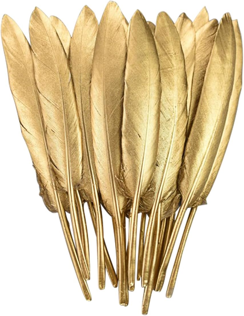 jweemax 10PCS Natural Goose Feather, Bulk Feather for DIY Craft, Wedding Party, Dream Catcher, 10 to 15cm, Gold