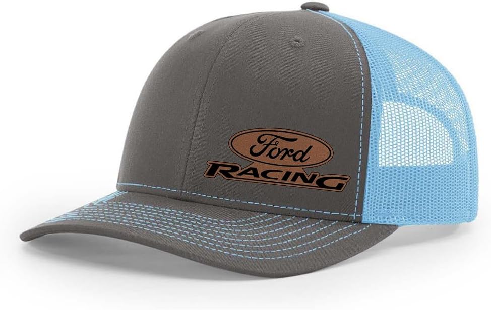 Ford Racing Motorsports Logo Side Panel Laser Engraved Leather Patch Richardson 112 Snapback Trucker Hat Cap