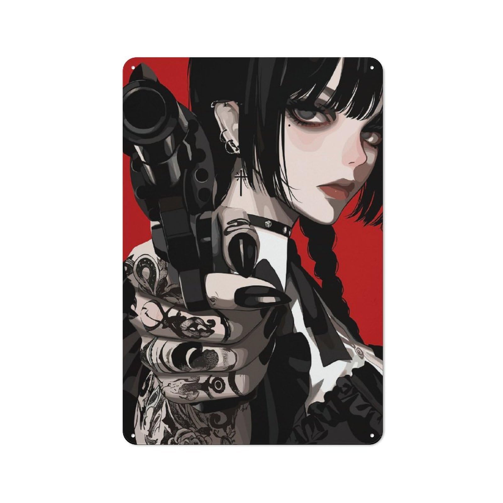 Smart Girl with Gun Decorative Metal Sign 30x20cm, Studio Wall Plaque for Hobby Room, Office, Lounge Or Living Room