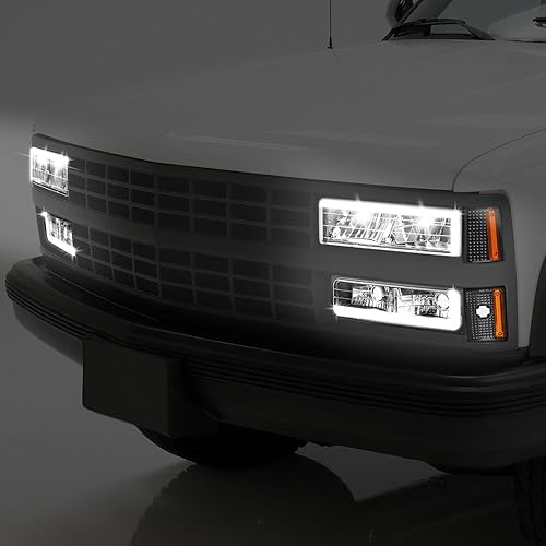 Miniatura 6 de DNA MOTORING Faro LED DRL estilo C, señal de parachoques, juego de lámparas de esquina compatible con Chevy CK1500-3500 88-93, negroámbar,