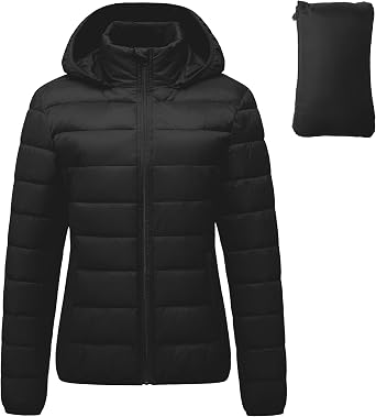 Womens Packable Puffer Jacket Ultra lightweight Puffy Coat Waterproof Ultralight Bubble Outerwear with Hood