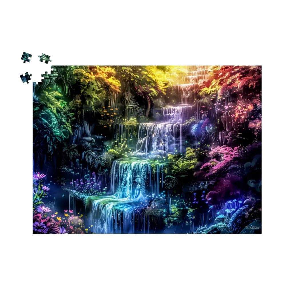 Glowing Waterfall Jigsaw Puzzle: 1000 Pieces Adult Puzzle, Rainbow Forest Fantasy Brain Game, Gift For Nature Lover, Rainbow Colored โ image 1