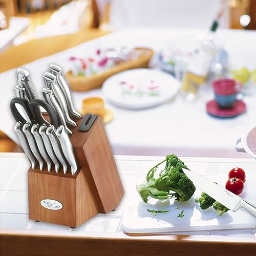 Miniatura 9 de Marco Almond® Juego de bloque de cuchillos, set de cuchillos KYA26 con bloque, juego de 14 piezas de cuchillos de chef de acero inoxidable con