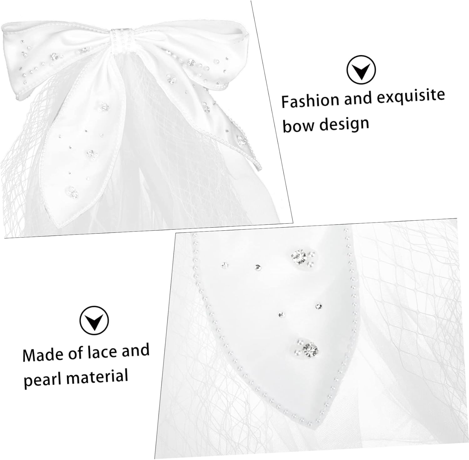 BESPORTBLE 2pcs Bridal Veil Bow and Design Elegant Lace Wedding Veil for Brides for Bachelorette Parties and Special Occasions