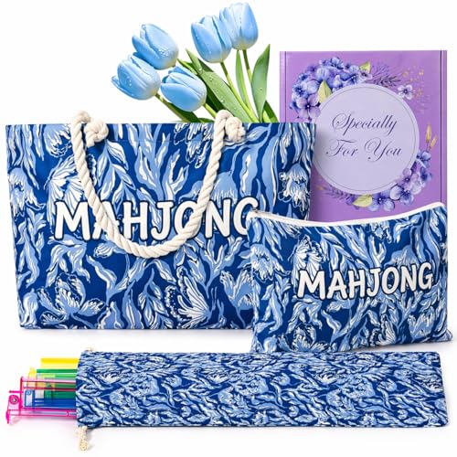 Set de bolsas para Mahjong 3 piezas con manija azul