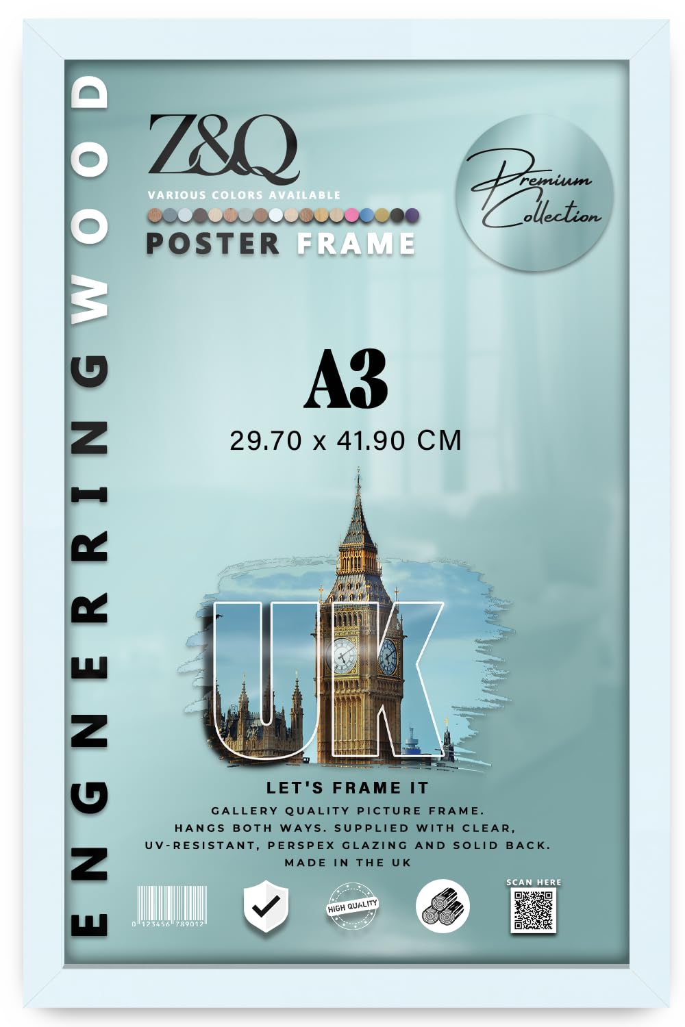 Z&Q - Rectangle Modern MDF Wood Finish A3 (29.70 x 41.90 CM) Poster Frame | Ideal Portrait/Landscape 16 x 11 Inch Display for Wall Gallery [ White ]