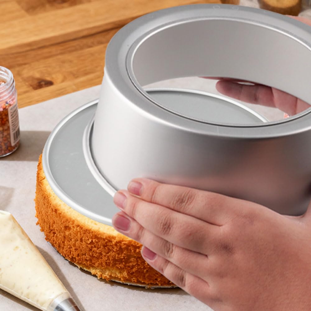 Lot de moules à gâteau ronds en aluminium anodisé de 10/15/20 cm avec plaque de fond amovible pour couches de tarte/cheesecakes/muffins – Idéal pour les pâtissiers amateurs et professionnels