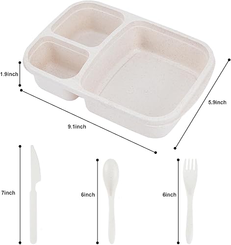 Miniatura 2 de Moretoes Recipiente para almuerzo, cajas Bento de 3 compartimentos para preparación de comidas con tapas transparentes y 2 cubiertos, recipientes