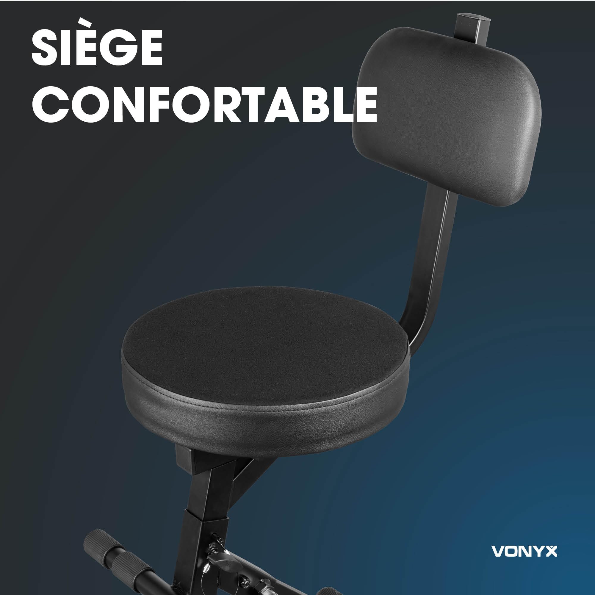 VONYX GST15 Tabouret de Guitariste avec Dossier - 5 Hauteurs Réglables, Mousse à Mémoire de Formes, Maxi 100kg, Pieds Antidérapants, Un Tabouret Idéal pour Jouer de la Guitare Confortablement