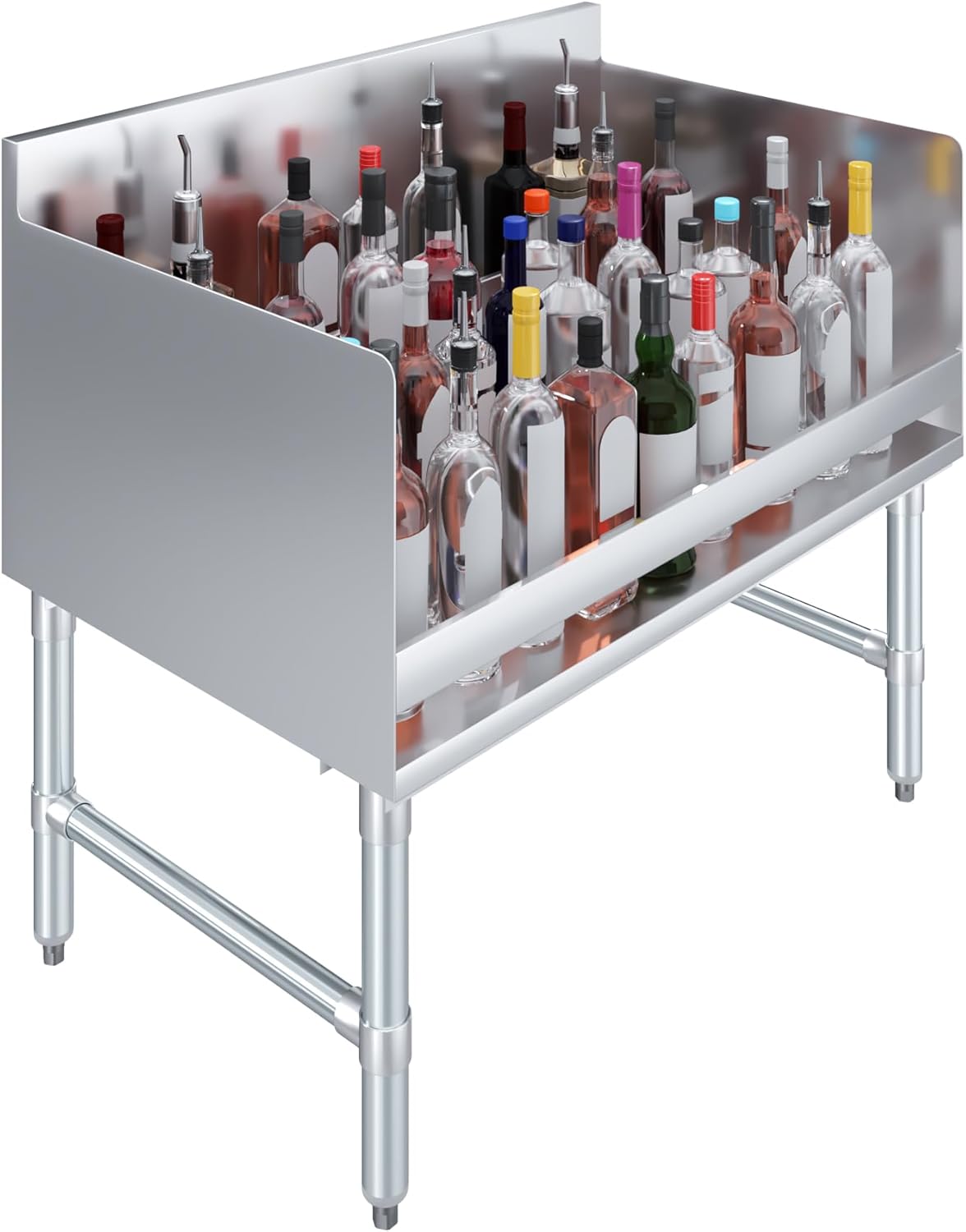 AmGood 22.5 in. x 12 in. x 30 in. Stainless Steel Four-Tier Liquor Display Rack