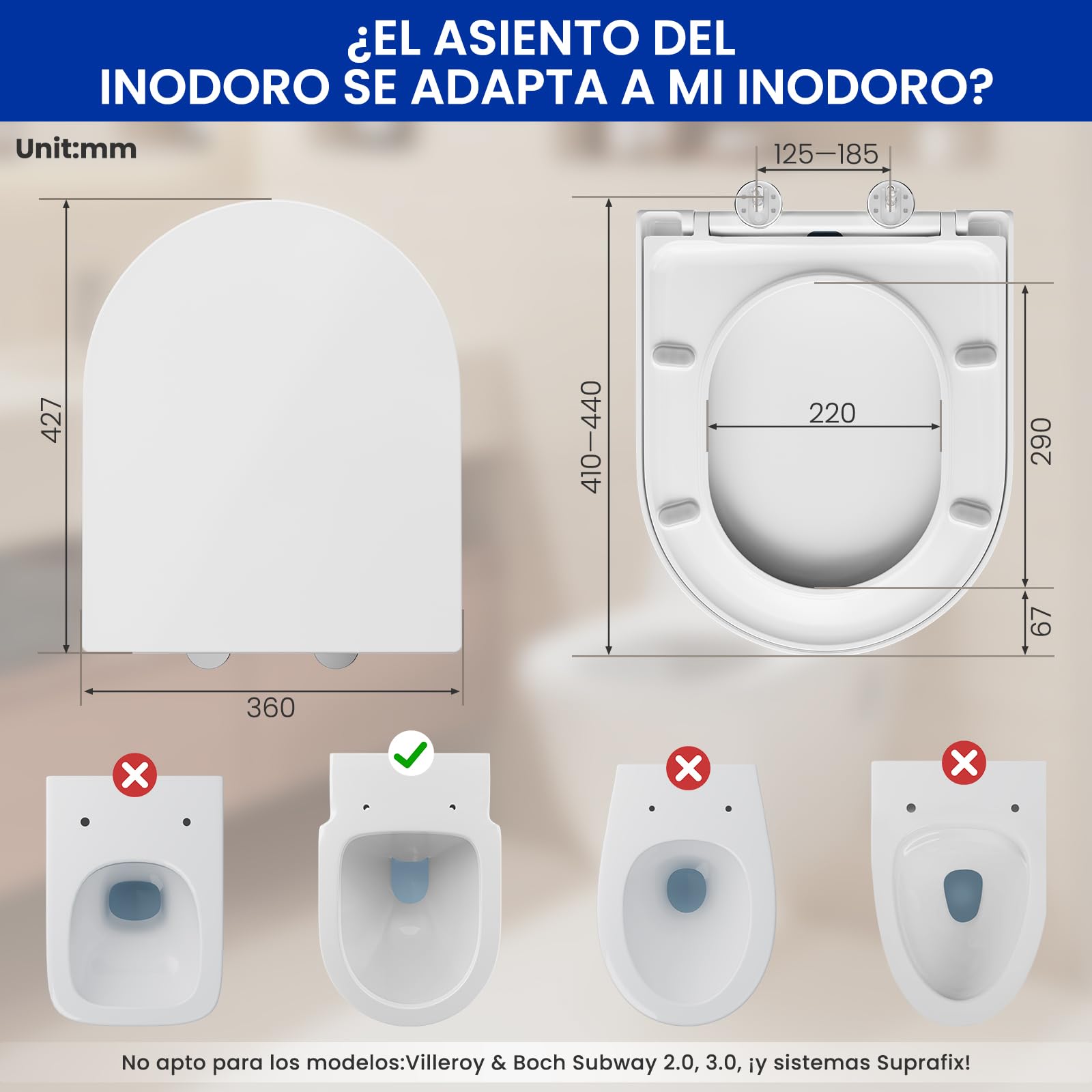 CECIPA Tapa WC con Cierre Suave, Tapa de WC Forma D Blanca, Asiento Inodoro con Liberación Rápida, Tapadera WC Antigolpes para Familia, Toilet Seat Fácil de Quitar y Limpiar - Serie DERW