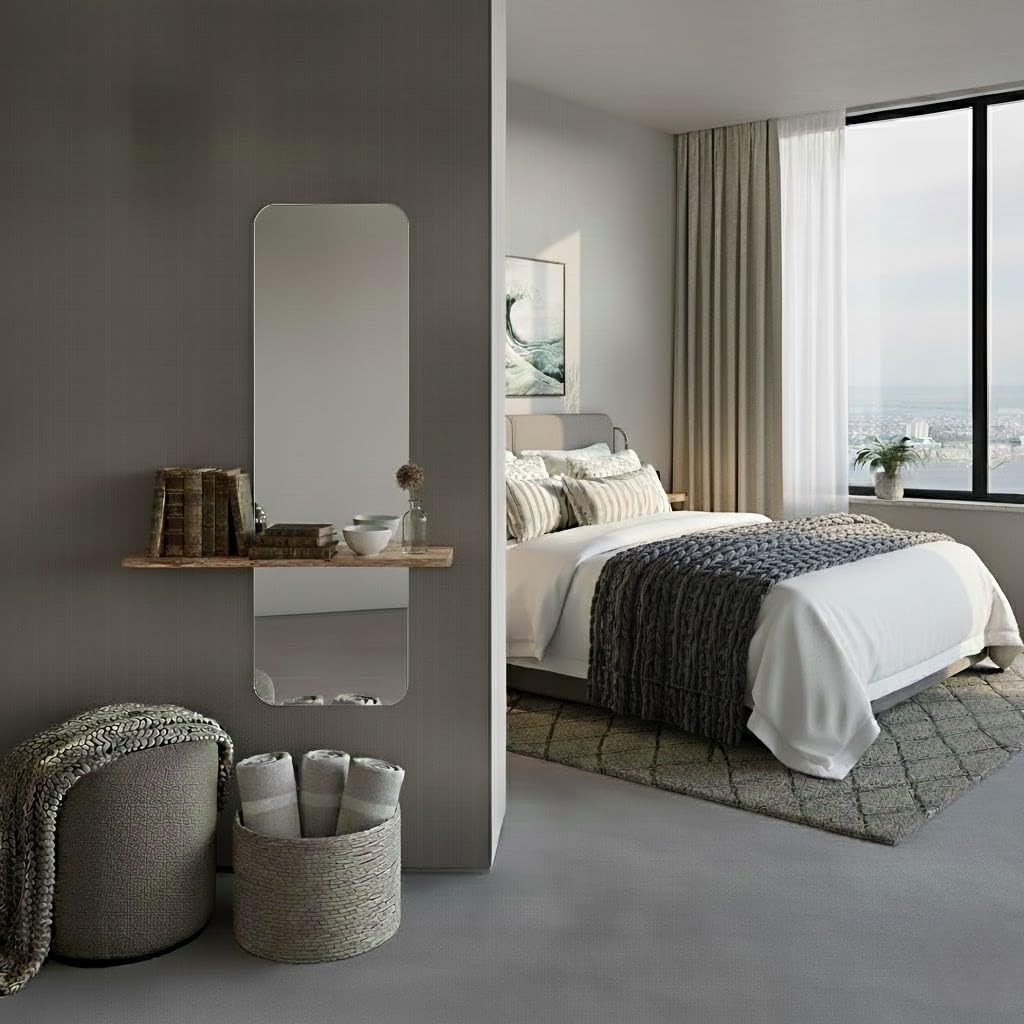 ARHome Miroir moulé avec étagère Moderne, 130 x 80 x 19 cm, Chêne Rustique, Made in Italy
