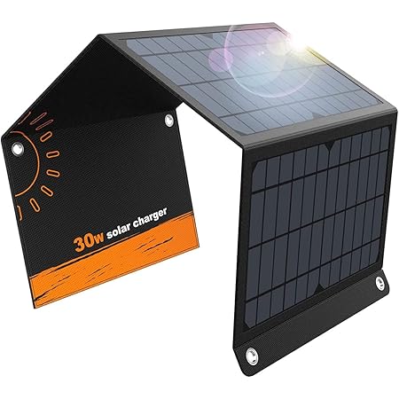 Solar Charger 30W 2USB and 1DC Ports Solar Panels with 3 Foldable Panel Upgrade Has High Conversion(5V/5A Max) Rate Portable Solar Phone Charger Compatible with iPhone Samsung More USB and DC Devices