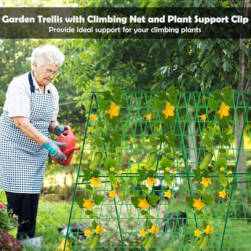 image for DECOHS 48 x 48 Inch Foldable Cucumber Trellis for Raised Bed- A-Frame 