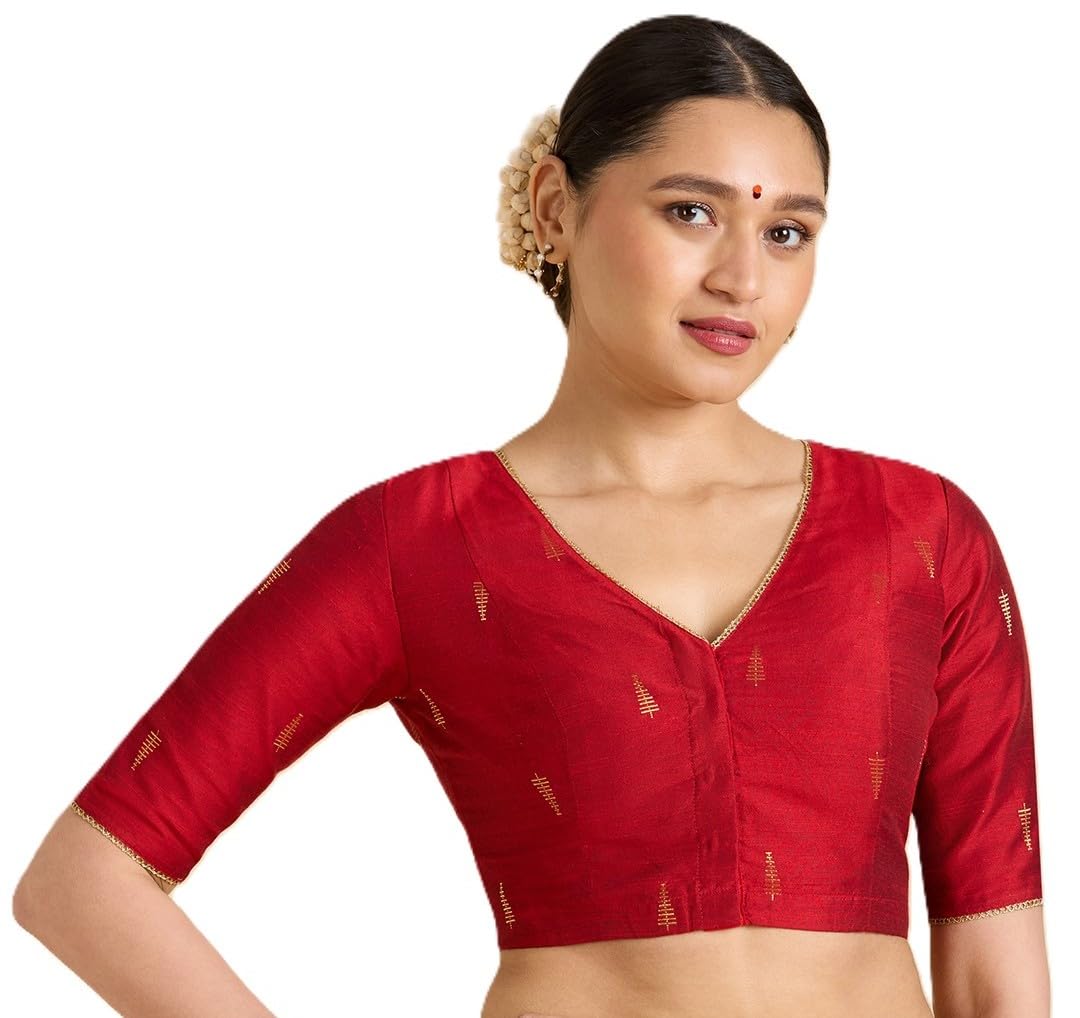 Women Cotton blend Half Sleeve Readymade Saree Blouse-image-29