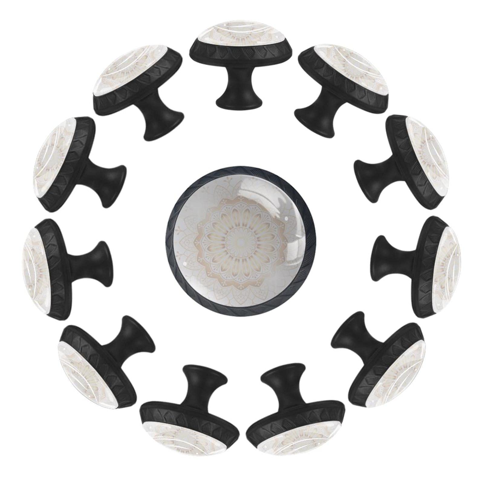 Boutons de tiroir ronds mandala doré 35 mm pour relooker vos commodes par lot de 12