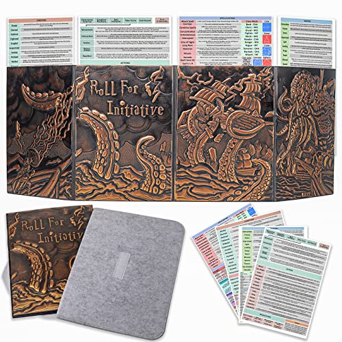 CZYY DND Dungeon Master Screen Four-Panel with Pockets, Faux Leather 3D Embossed with Cthulhu - Included DM Screen Inserts and Storage Case