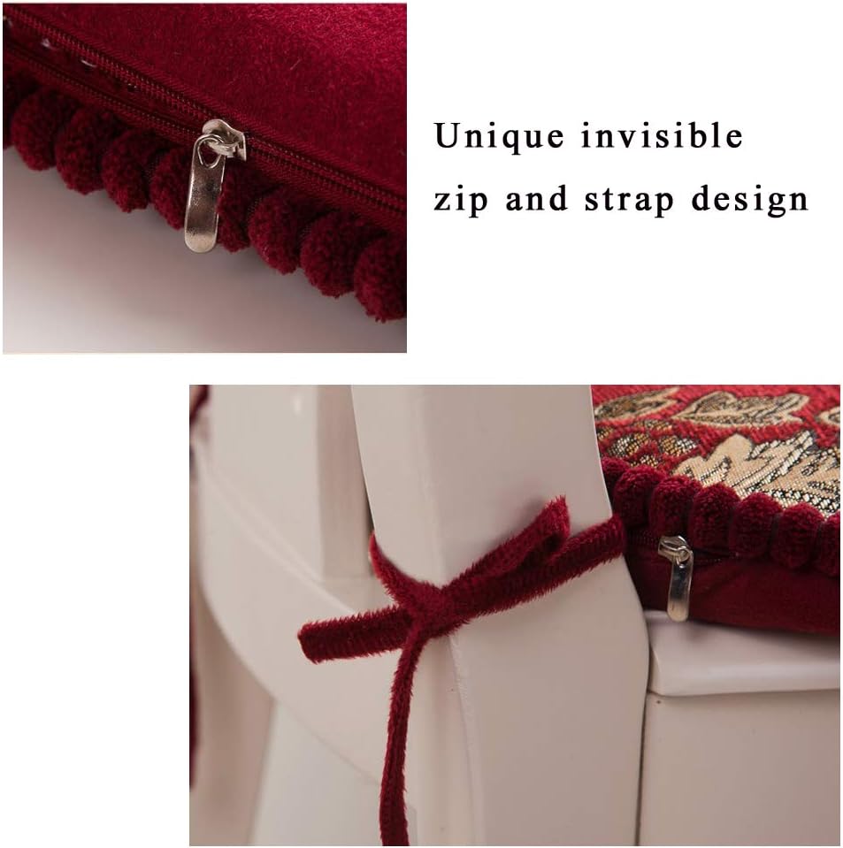 Set of Four (4) Chair Pad Seat Cushions (Red) -Comfortable, Indoor, Dining Living Room, Kitchen, Office, Den, Washable, Fabric Ties, 4 Piece