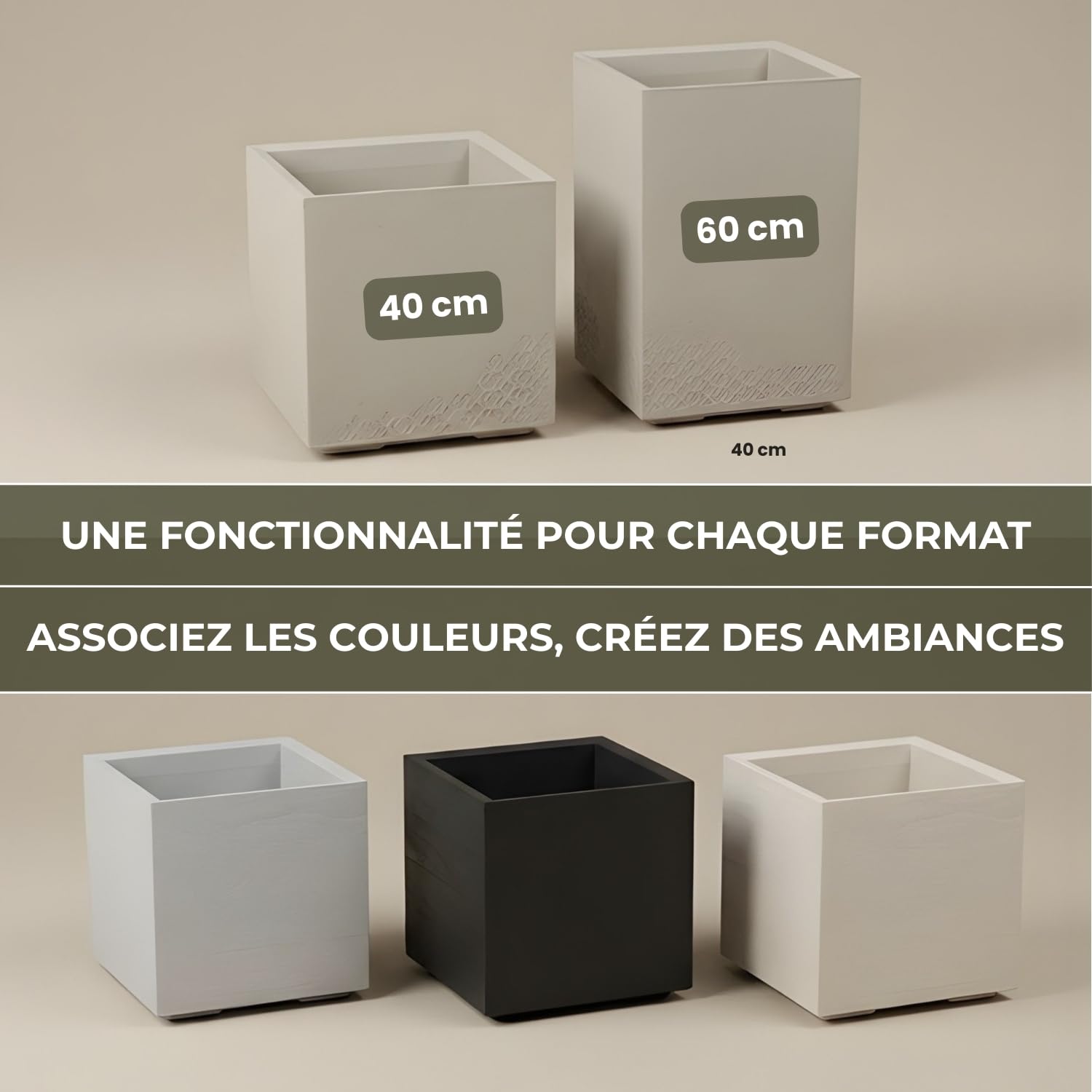 LAMELA Bac à Plantes sur roulettes 40 cm, 36 L - Pot de Fleurs en Plastique Effet Bois - Cache-Pot avec Drainage - Intérieur & extérieur - Résistant aux intempéries et Facile d’Entretien, Anthracite