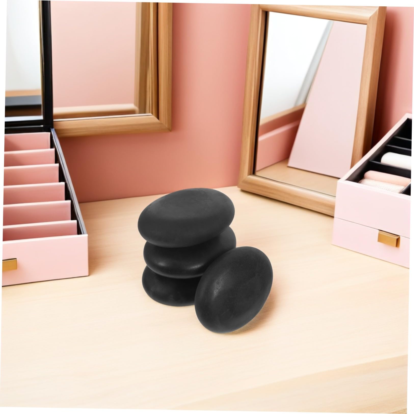 Piedras de Masaje Calientes de Basalto Natural 4 Piezas 9x7 Cm Negras para Masaje Corporal, Pies y Cuello, Kit para Spa y Aromaterapia en Casa y Salón