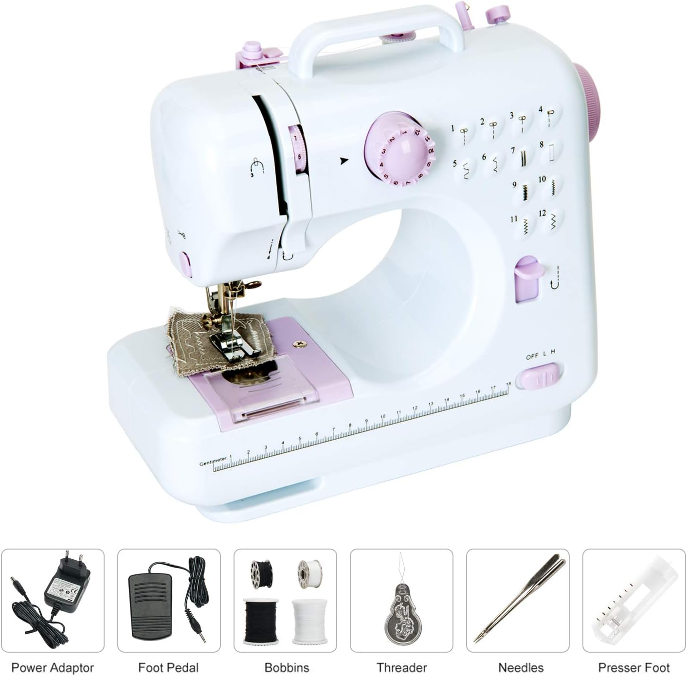 Electric Sewing Machine Portable Sew Machine Portable Sewing Machine Portable Household 12 Stitches 2 Speed Multi-Function with Foot Pedal and 2 Thread for Clothing and Home use (Purple)