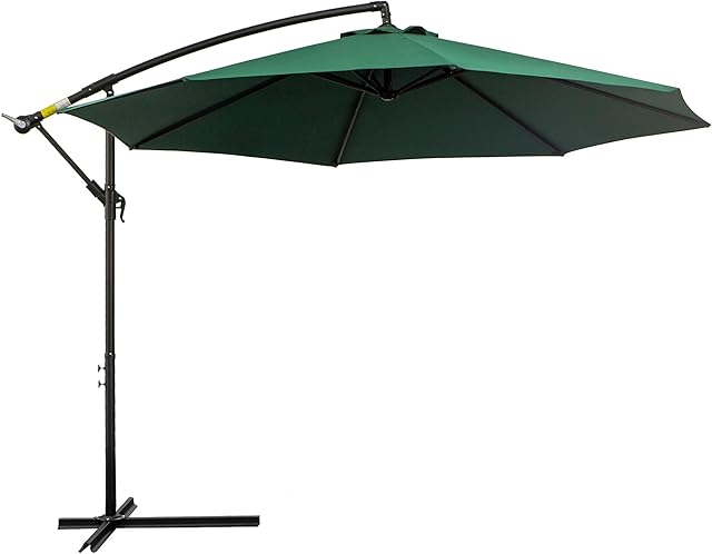 Outsunny 3(m) Garden Banana Parasol Hanging Cantilever Umbrella with Crank Handle, 8 Ribs and Cross Base for Outdoor, Sun Shade