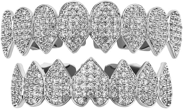 18K Gold Grillz for Mouth Top Bottom Diamond Tooth Grills for Mouth 8 Teeth Grills for Teeth Mouth Set Iced Out GrillZ