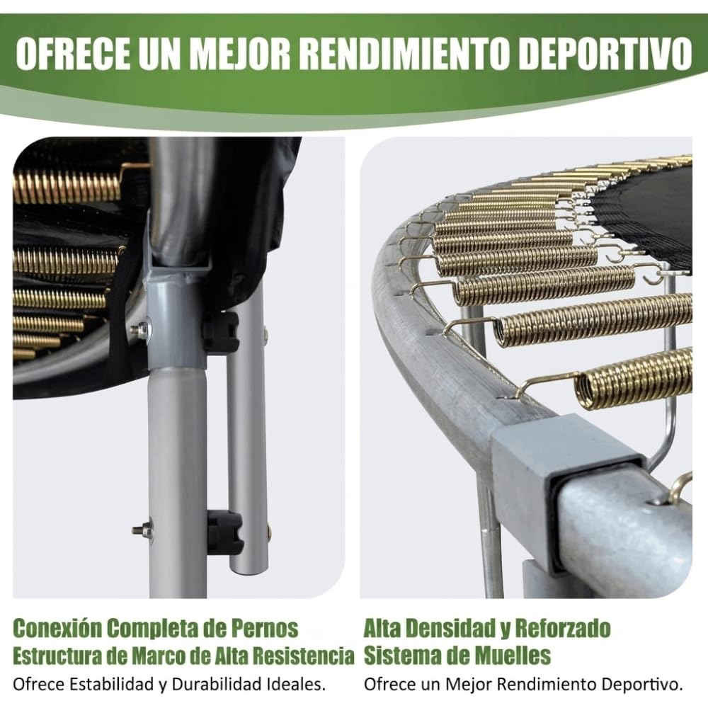 DEVESSPORT Cama Elástica Exterior de 10 Pies (305 cm) con Red de Seguridad, Escalera y Kit de Anclaje | Trampolín de Jardín para Niños y Adultos, Carga Máx 150 kg, 60 Muelles