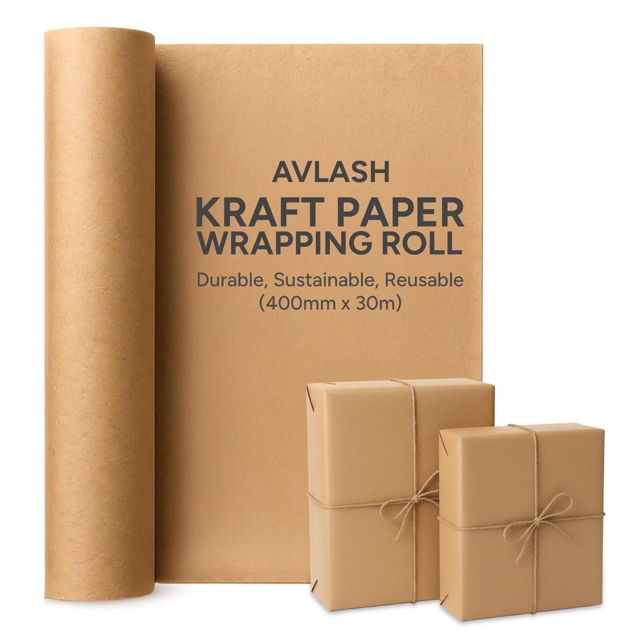 AVLASH Brown Kraft Wrapping Paper Roll – Eco Friendly Brown Gift Wrap, Biodegradable & Reusable Kraft Paper for Gifts, Parcels & DIY Crafts - Roll Size:(400 mm × 30 m)