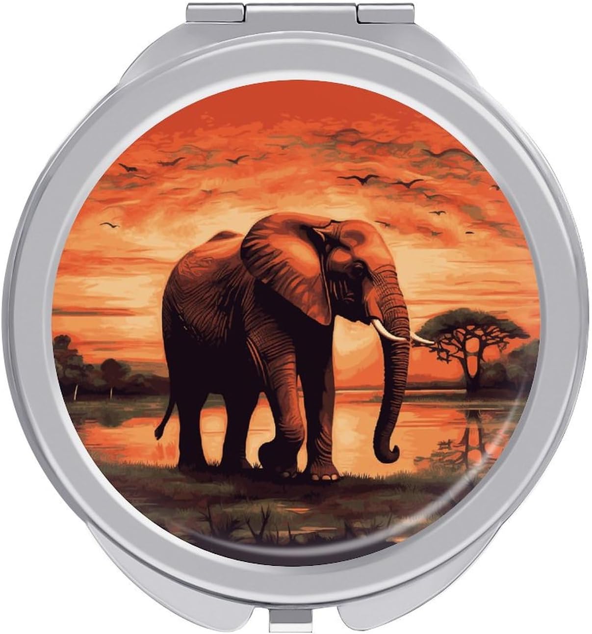 Sunset Elephant Portable Makeup Mirror, Sided Travel Hand Mirror Mini Folding Mirror for Precise Makeup Women Daily Use