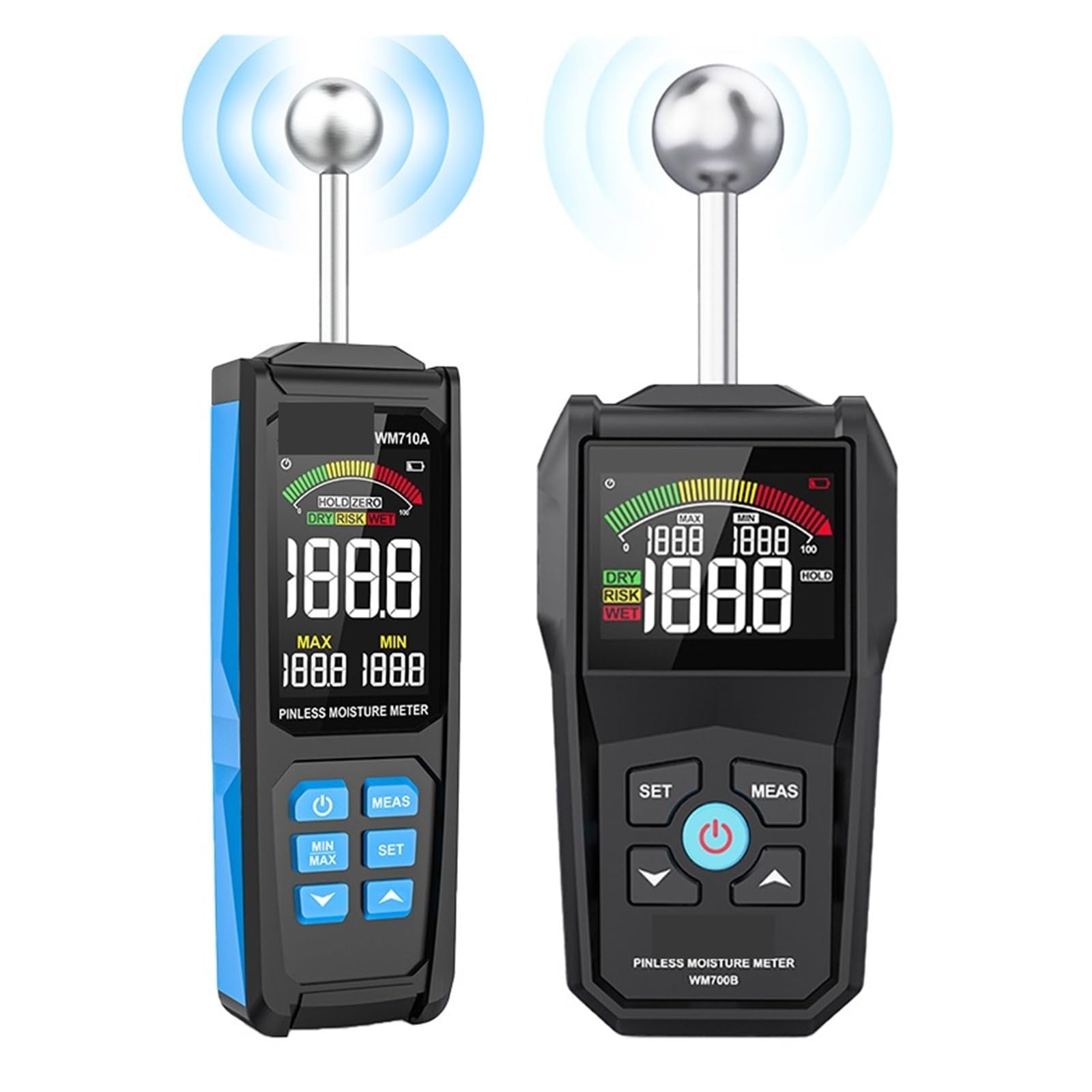 Igrometro Professionale Legno Legname Rivelatore di Umidità Funzione di Allarme Tester di Umidità Igrometro Sferico Senza Contatto Rilevamento di Umidità(WM700B)