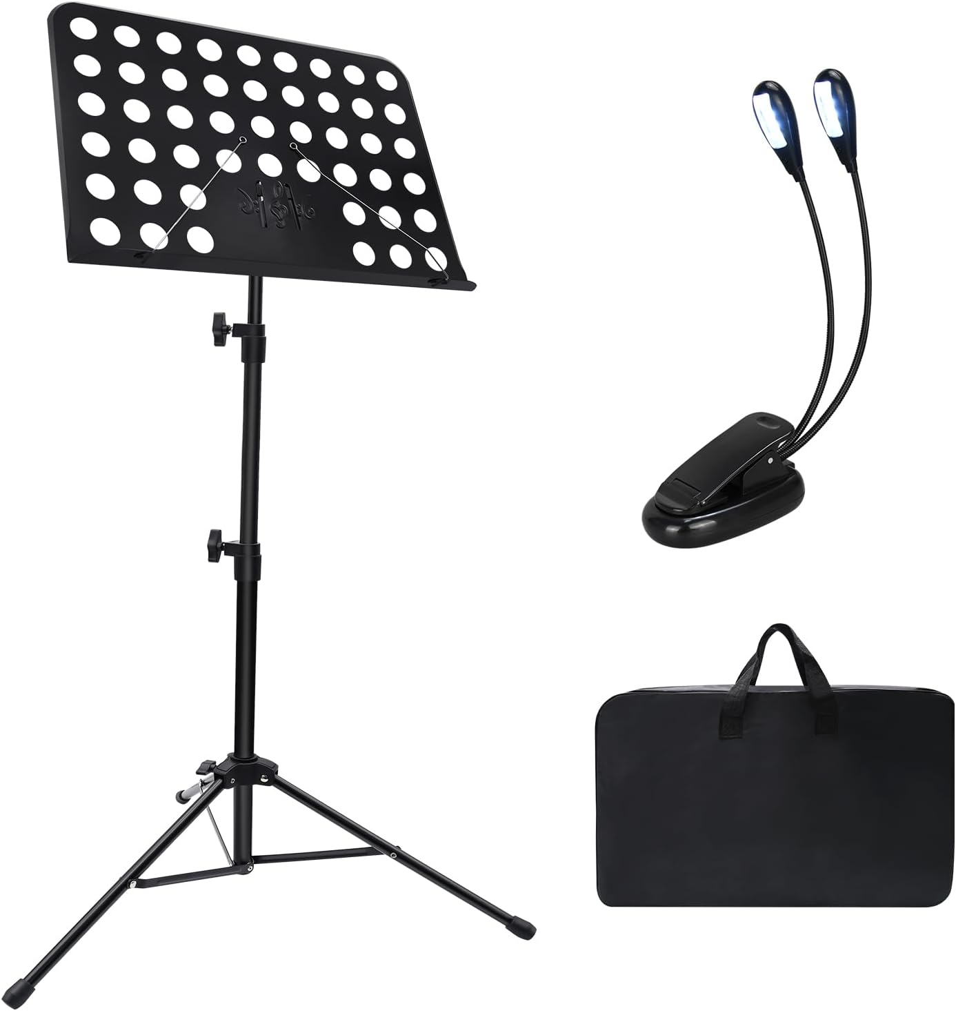 DkOvn Sheet Music Stand with Rechargeable Stand Light, Adjustable Music Stand with Carrying Bag, USB 8 LED Music Stand Light, for Reading, Guitar, Violin Players(Music Stand & Light)