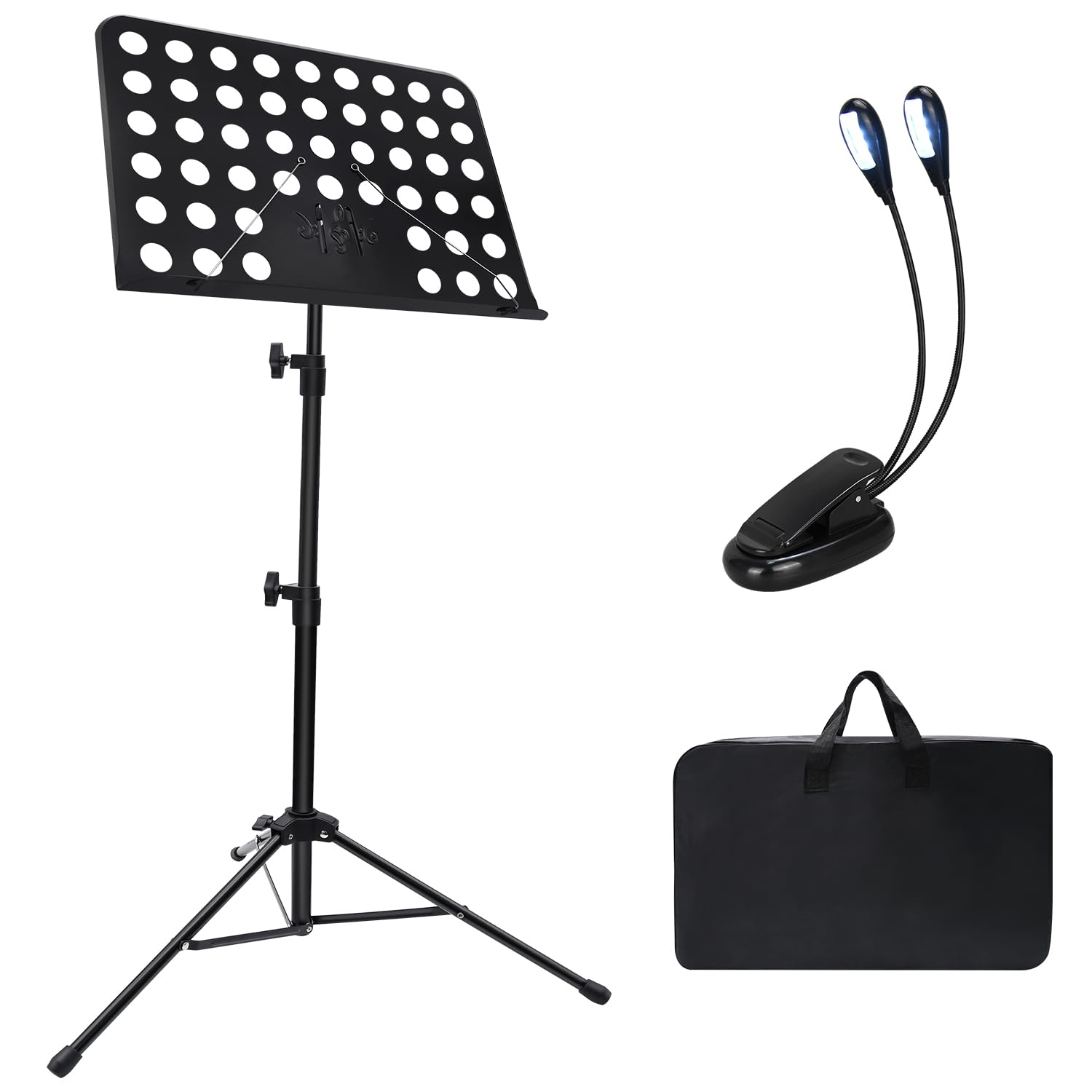 DkOvn Sheet Music Stand with Rechargeable Stand Light, Adjustable Music Stand with Carrying Bag, USB 8 LED Music Stand Light, for Reading, Guitar, Violin Players(Music Stand & Light)