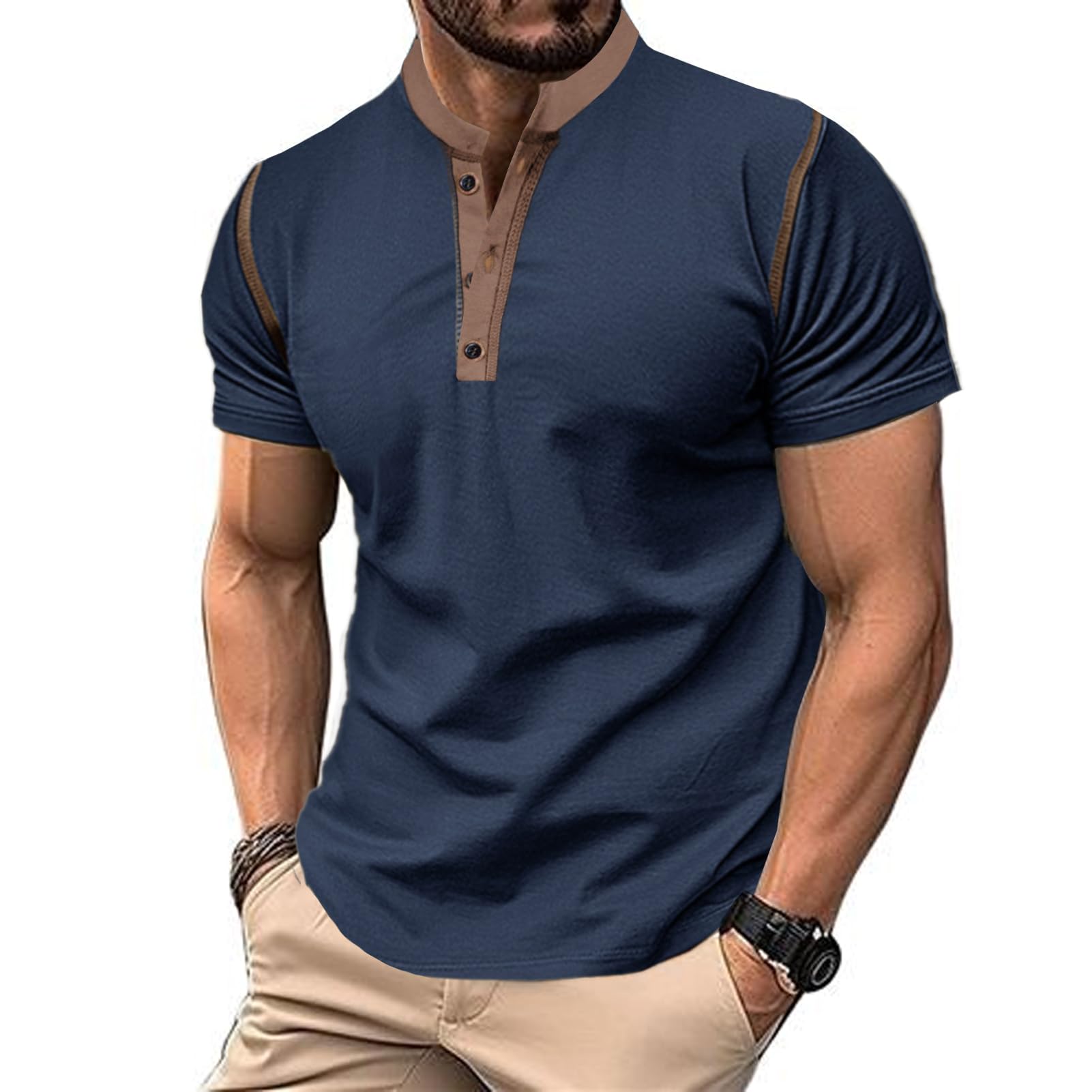 Rayson Tshirt Herren Henley T-Shirt Slim Fit T-Shirt Herren Fitness T-Shirts Poloshirt Herren Henley T-Shirts mit V-Ausschnitt und Knopfleiste Sommer