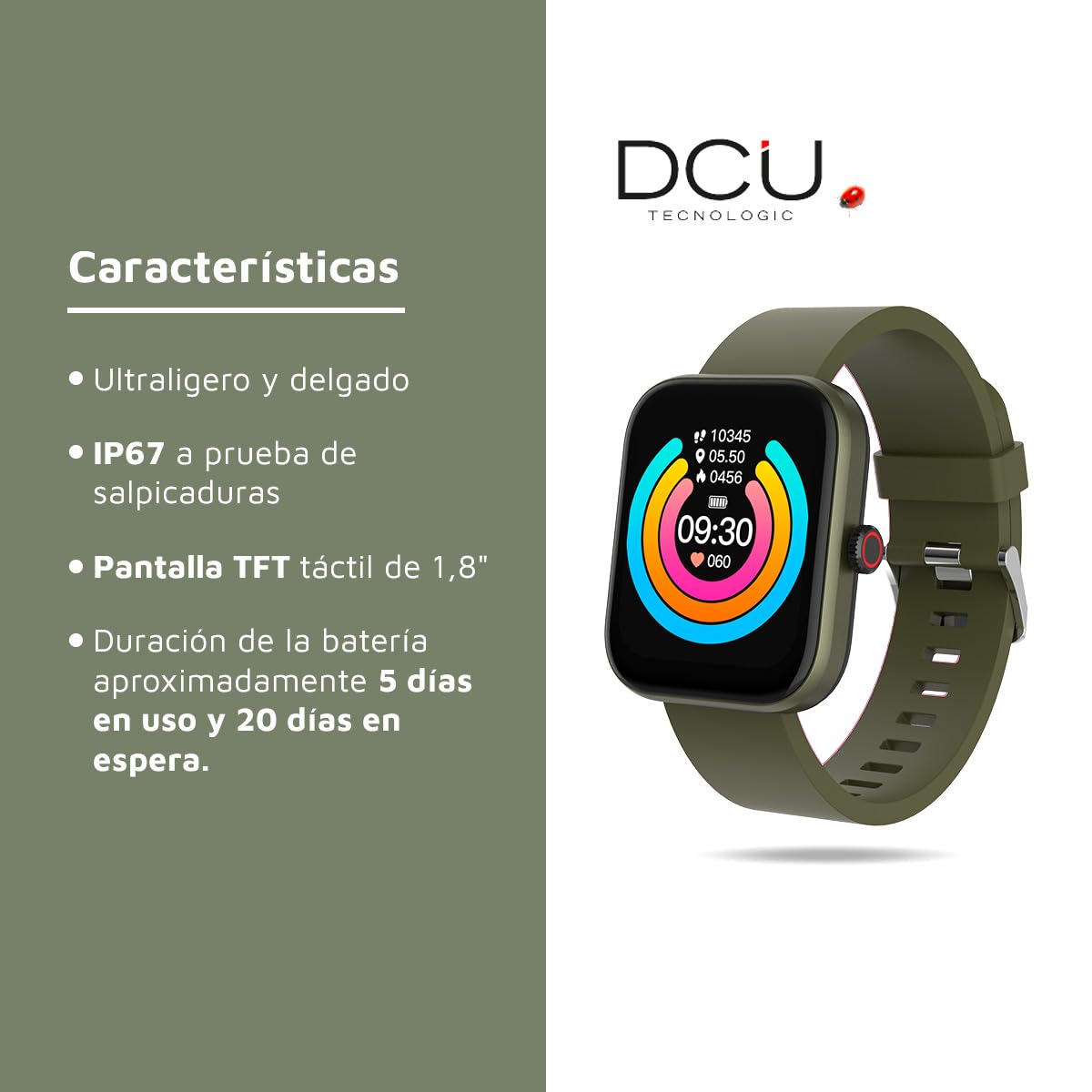 DCU TECNOLOGIC - Smartwatch Los Ángeles - Reloj Inteligente - Incluye 2 Correas: Silicona y Nailon - Pantalla Táctil TFT 1,8'' - 22 Modos de Deporte