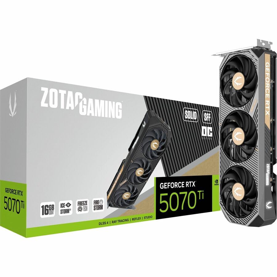 Image of ZOTAC Gaming GeForce RTX 5070 Ti Solid SFF OC DLSS 4 16GB GDDR7 256-bit 28 Gbps PCIE 5.0 Gaming Graphics Card, IceStorm 2.0 Advanced Cooling, ZT-B50710J3-10A