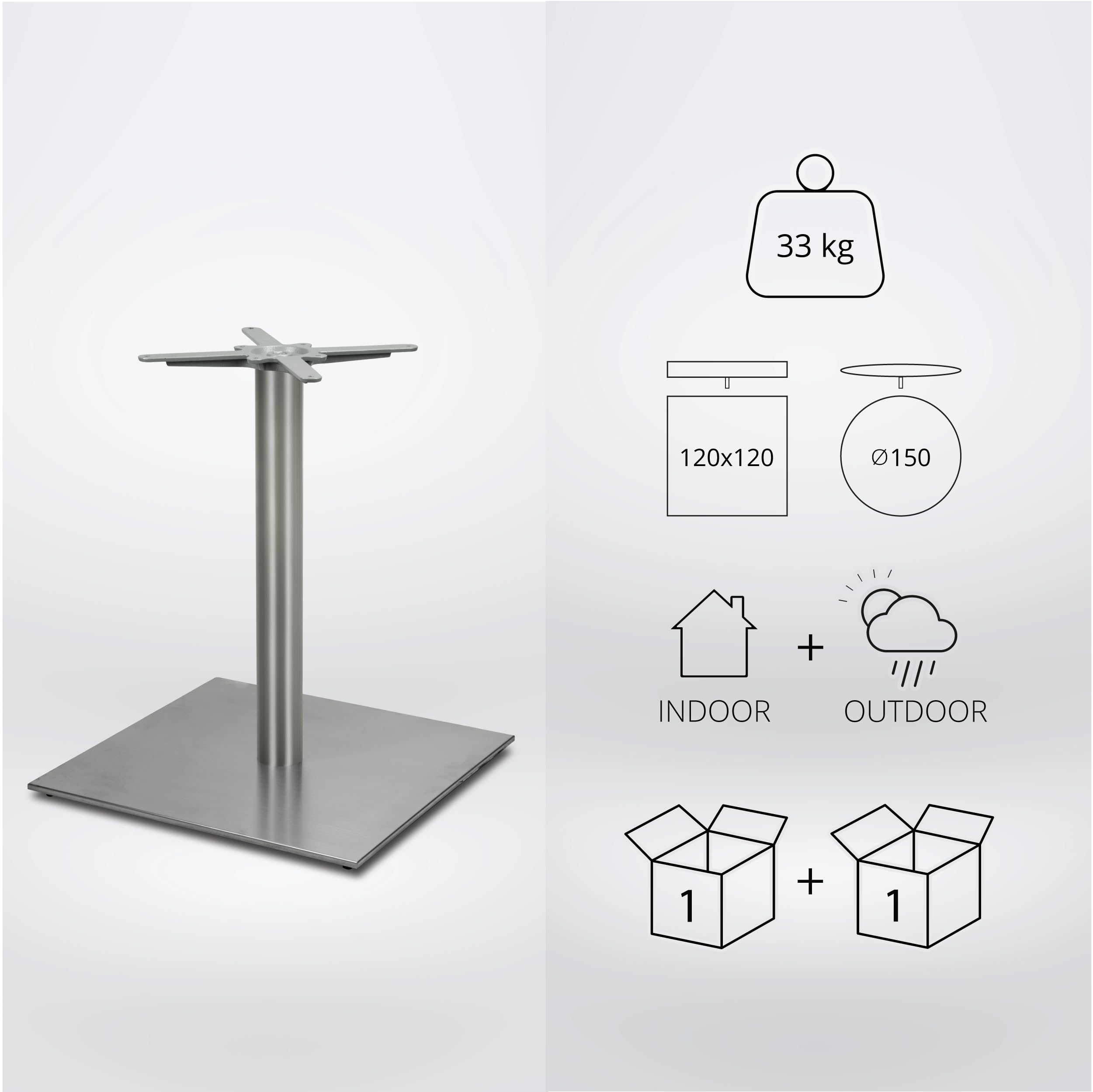 Base per Tavolo da Pranzo Premium in Acciaio Inossidabile - PD7096inox - Gambe per Tavoli (Altezza: 73 cm, Peso: 33 kg) - Max. Dimensione della Tavola: 120x120 / Ø 150 cm