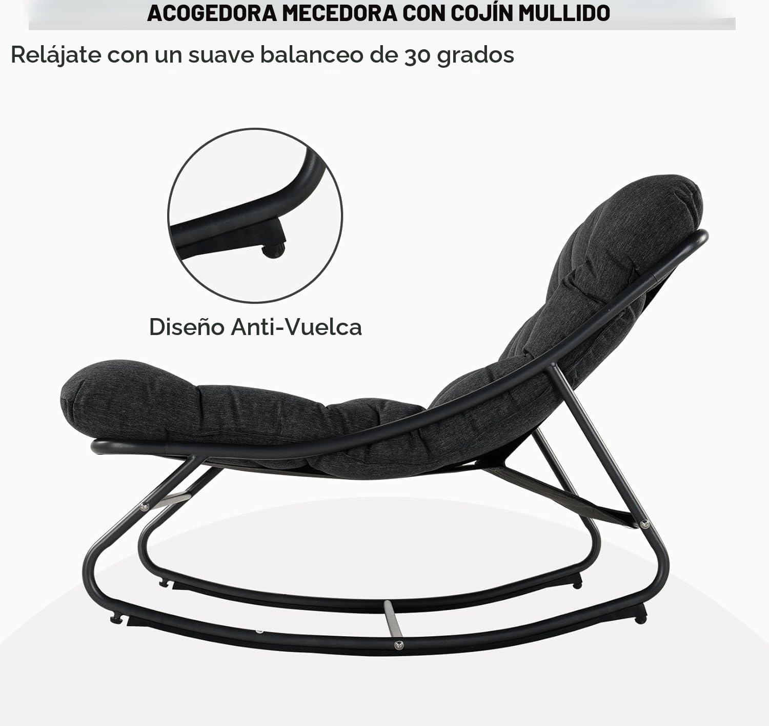 Mecedora resistente al exterior para jardín, salón y balcón, blanco roto, gris oscuro, carga máxima 150 kg