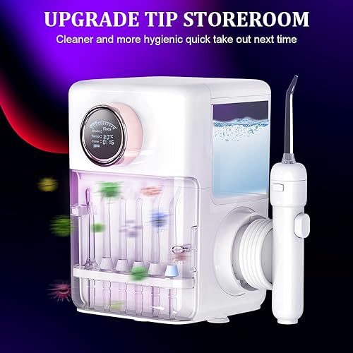 Miniatura 2 de Irrigador dental de agua, limpiador de dientes de agua, 2 puntas de chorro y 10 niveles de presión, 30.4 fl oz de agua grande para la familia (negro)