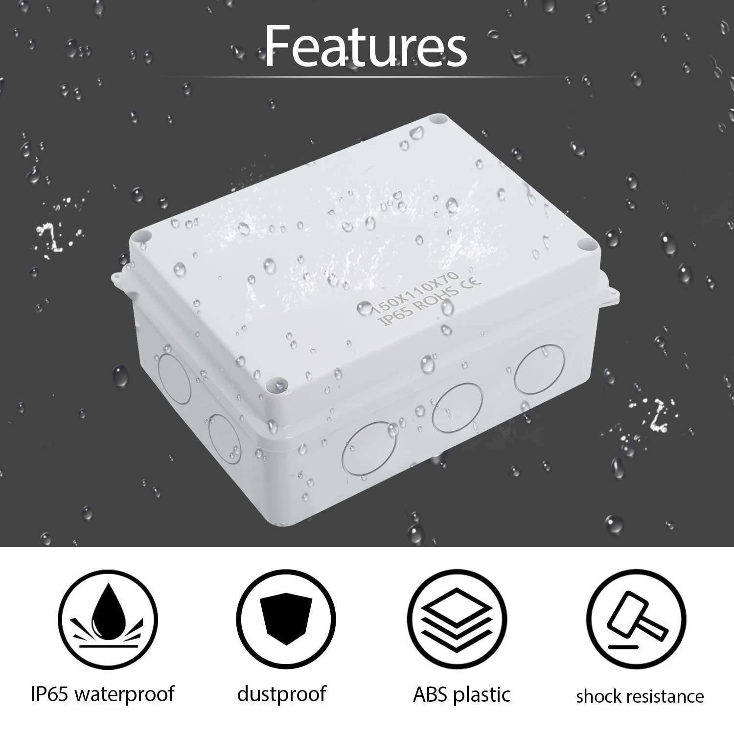 Electrical Junction Box IP65 Water Resistant Dustproof ABS Plastic Project Enclosure for Electronics White (150X110X70) — Amazon image 5